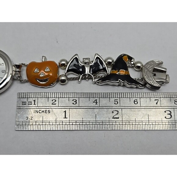 Halloween Charm Bracelet Watch Quartz New Battery Bats Pumpkins Black Hat Silver - Picture 11 of 13